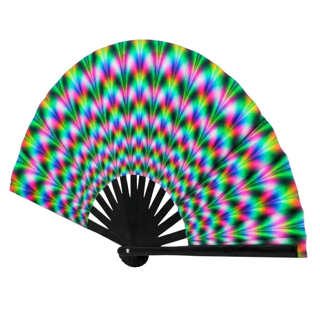 Electric Aura Rave-Fächer aufgeklappt, schräge Ansicht