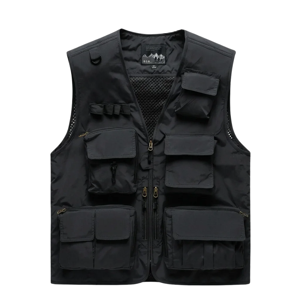 Schwarze Tactical Utility Weste mit Taschen, Techno Rave Style