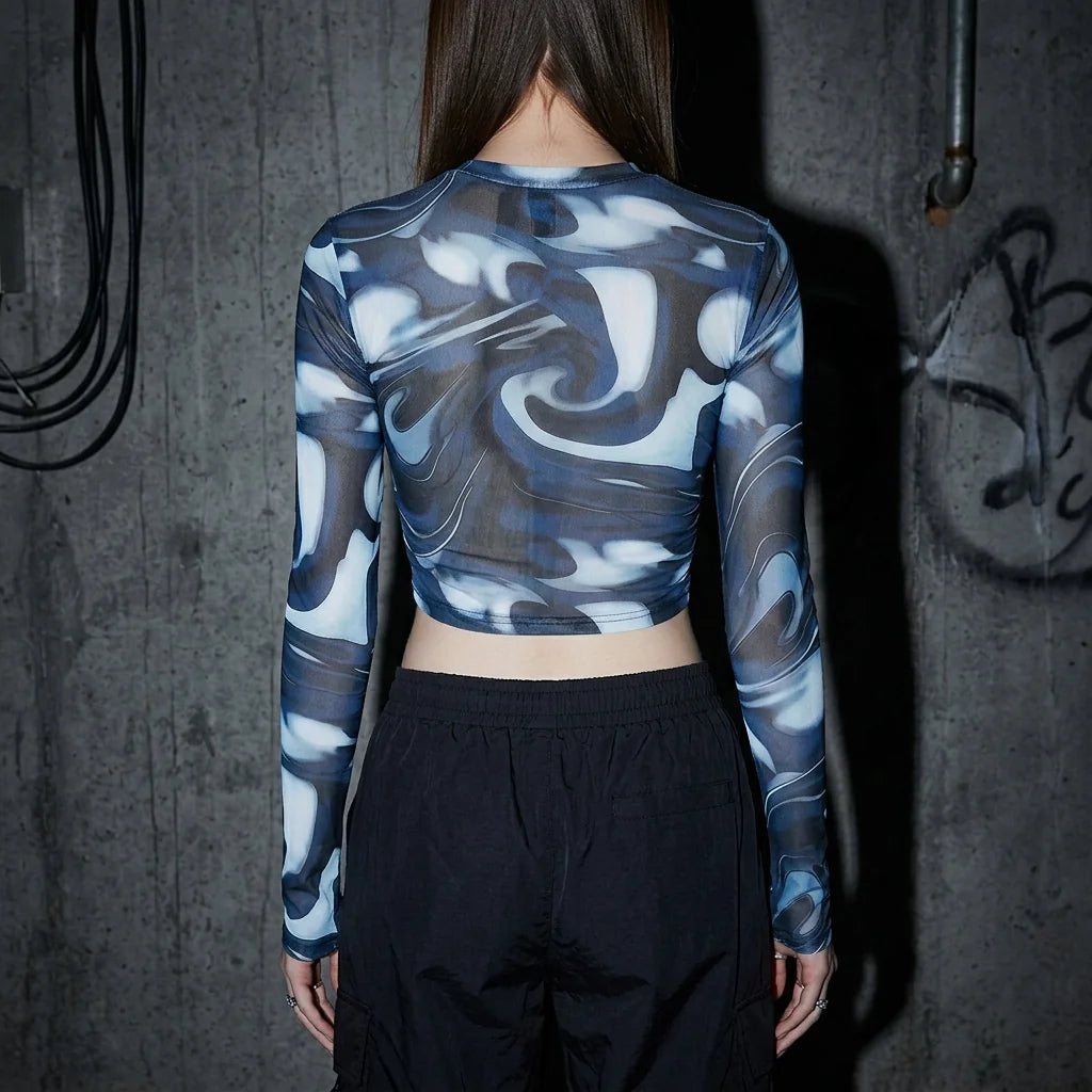 Midnight Waves Mesh Crop Longsleeve