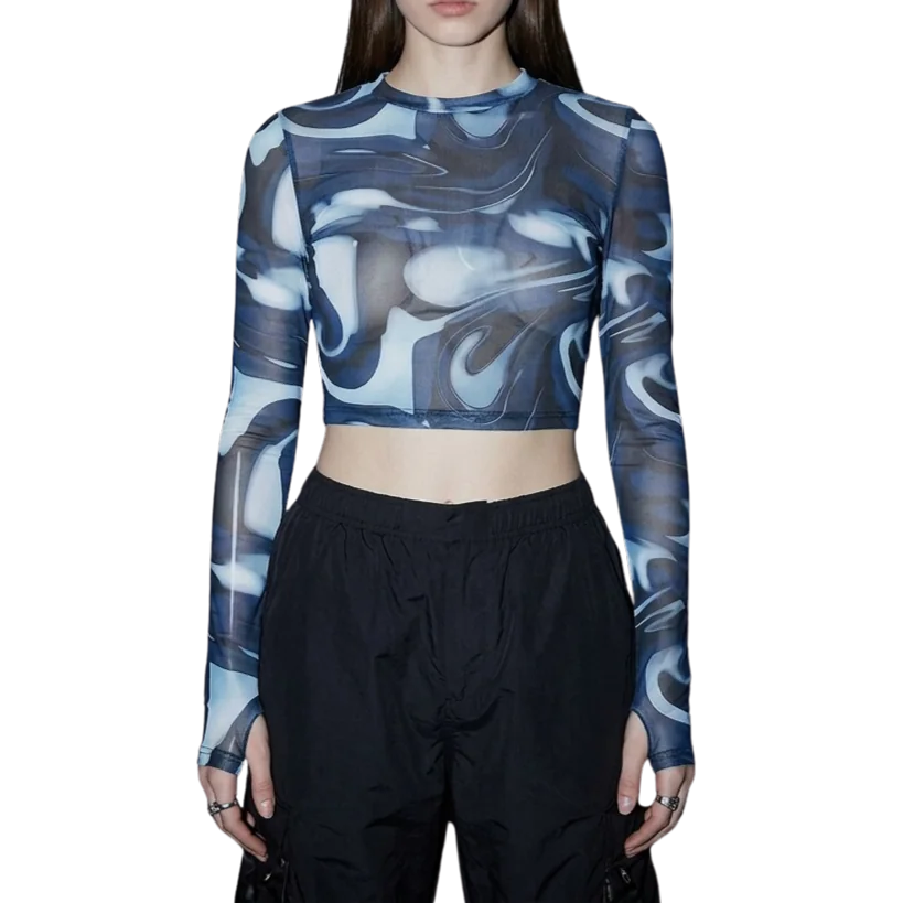 Midnight Waves Mesh Crop Longsleeve