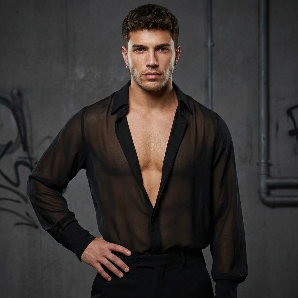 Luftige Eleganz - Durchsichtiges Rave Herrenhemd - Frontansicht | Techno Essentials