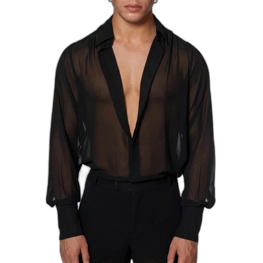Luftige Eleganz - Durchsichtiges Rave Herrenhemd - Produkt-Nahaufnahme | Techno Essentials