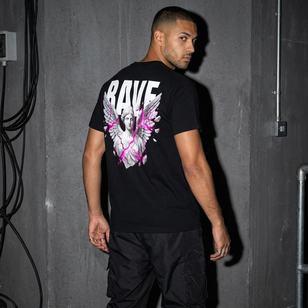Rave Angel Heavy Cotton T-Shirt - Ganzkörper-Aufnahme | Techno Essentials