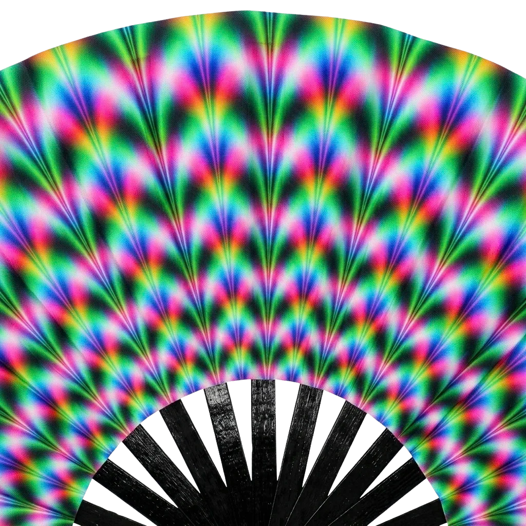 Electric Aura Rave-Fächer, Detail des Regenbogenmusters