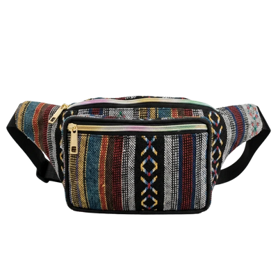 Bunte Boho Vibes Bauchtasche mit Ethno-Streifen, Vorderansicht