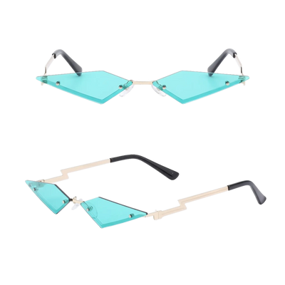 Diamantzauber Rave-Brille mit blauen Rautengläsern, Vorder- und Seitenansicht
