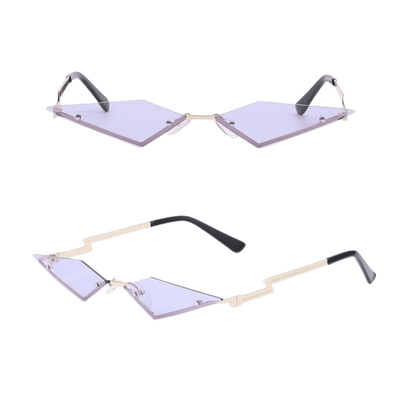 Diamantzauber Rave-Brille mit lila Rautengläsern, Vorder- und Seitenansicht