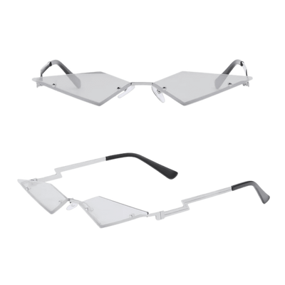Diamantzauber Rave-Brille mit grauen Rautengläsern, Vorder- und Seitenansicht