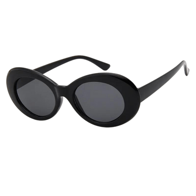 Schwarze ElectroNerd Retro Brille mit ovalen dunklen Gläsern, Schrägansicht