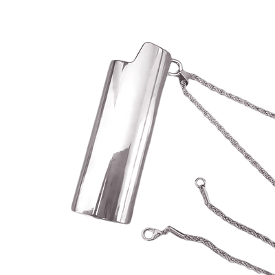 Feuerzeug-Kette in Silber Glanz mit Hülle und Kette, Einzelansicht