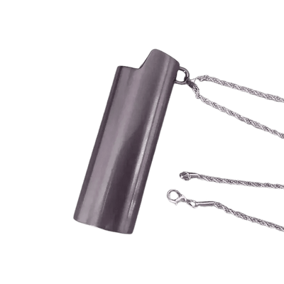 Feuerzeug-Kette in Grau mit Hülle und Kette, Einzelansicht