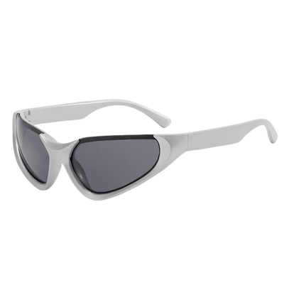 Silberne FutureWave Rave-Brille mit dunklen Gläsern, Seitenansicht