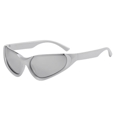 Silberne FutureWave Rave-Brille mit verspiegelten Gläsern, Seitenansicht