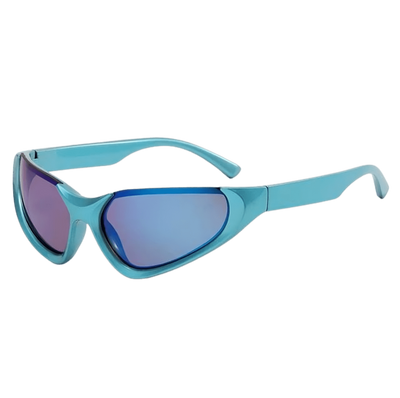 Blaue FutureWave Rave-Brille mit blau verspiegelten Gläsern, Seitenansicht