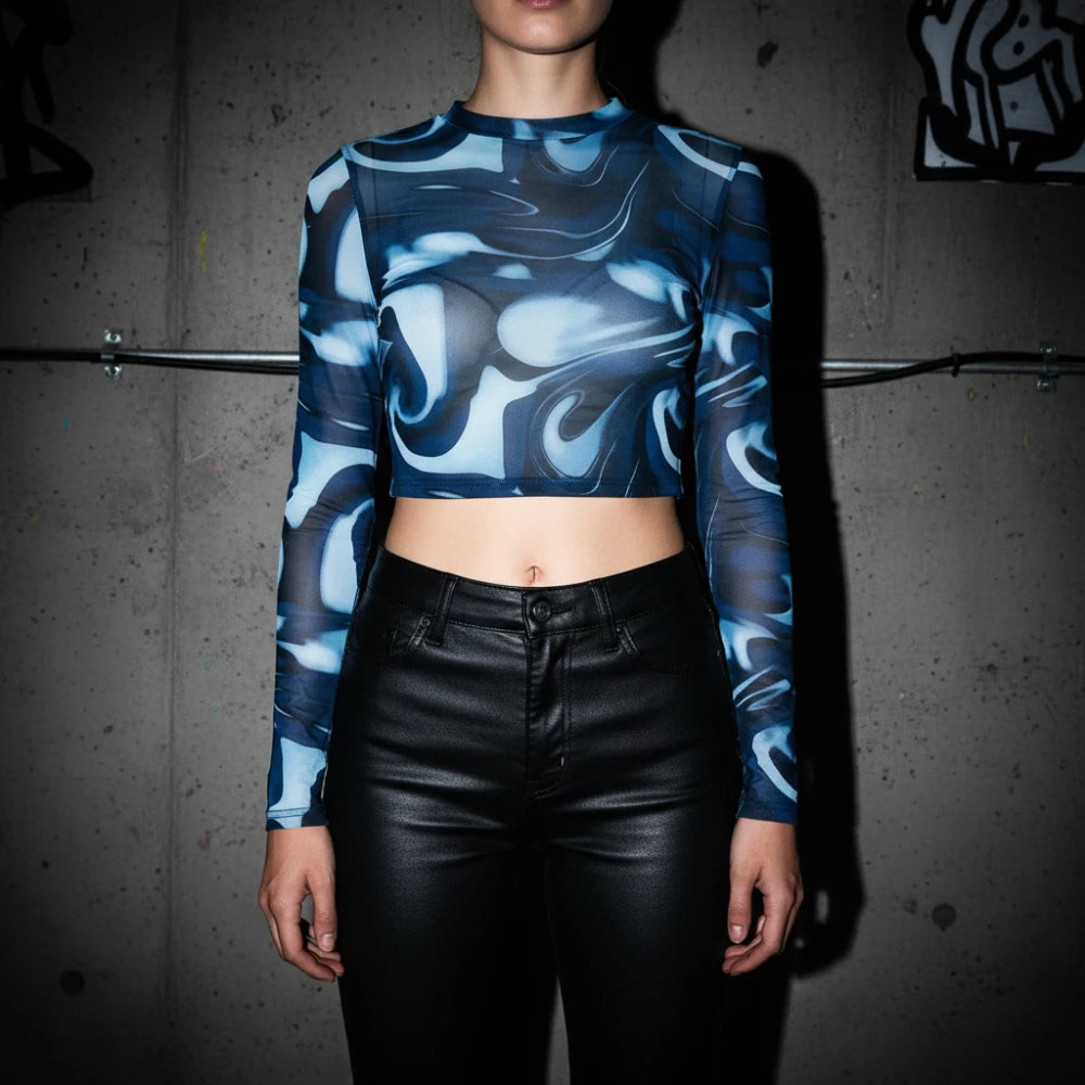 Midnight Waves Mesh Crop Longsleeve