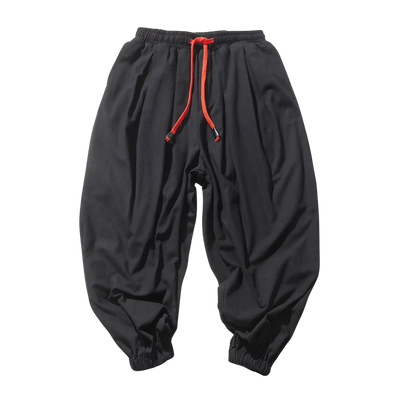 Schwarze Loose Groove Haremhose mit roter Kordel, Produktansicht