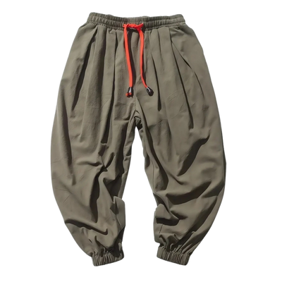 Grüne Loose Groove Haremhose mit roter Kordel, Produktansicht