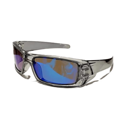 Massive Rave Brille Transparent/Blau mit blau verspiegelten Gläsern, Schrägansicht