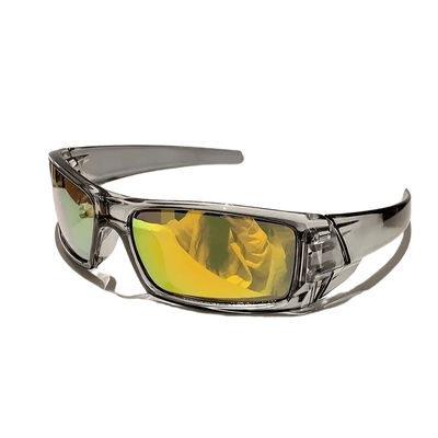 Massive Rave Brille Transparent/Gelb mit gelb verspiegelten Gläsern, Schrägansicht