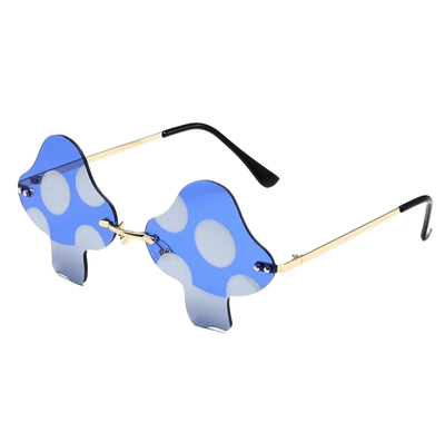 Blaue Mushroom Pilz Brille mit gepunkteten Gläsern, Schrägansicht