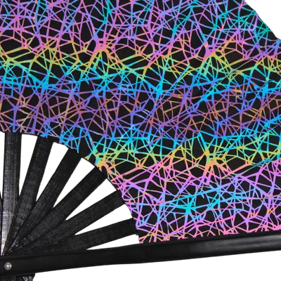 Neon Twilight Rave-Fächer, Detail des reflektierenden Linienmusters und der Stäbe