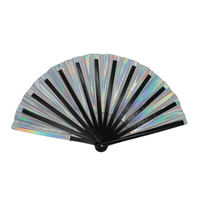 Prism Pulse XXL Rave Fächer mit schwarzen Stäben, aufgeklappt, Rückansicht