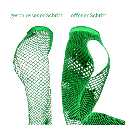 Grafik: RaveGlow Netzstrumpfhose mit geschlossenem und offenem Schritt