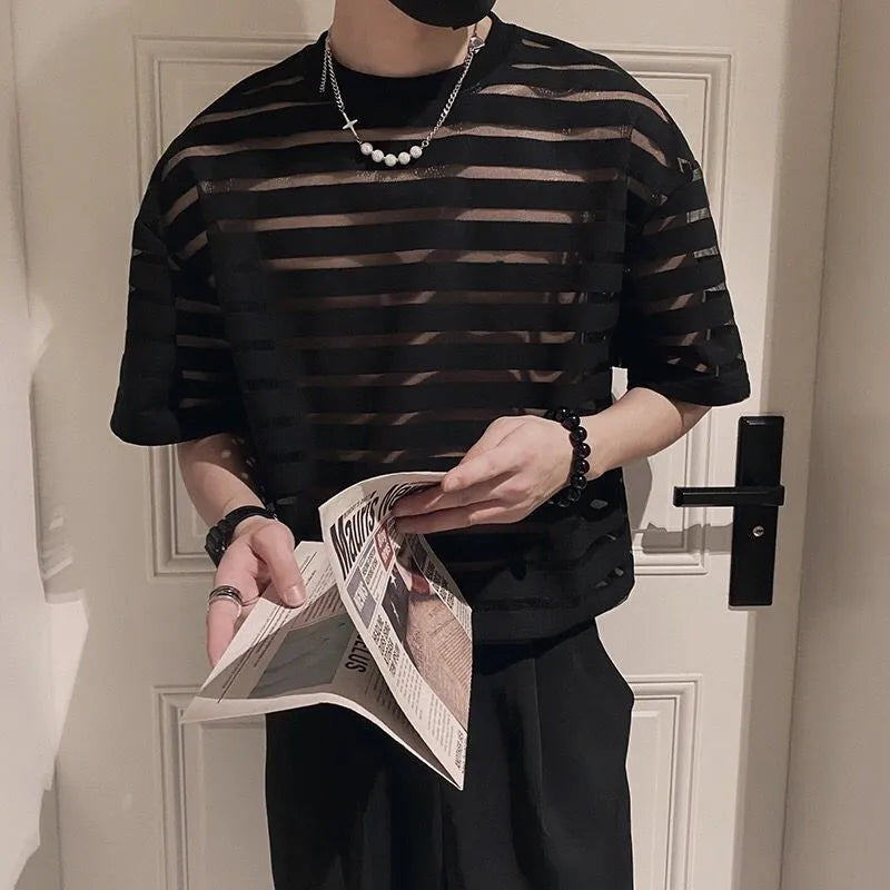 Shadow Veil Herren Shirt mit Transparenten Streifen