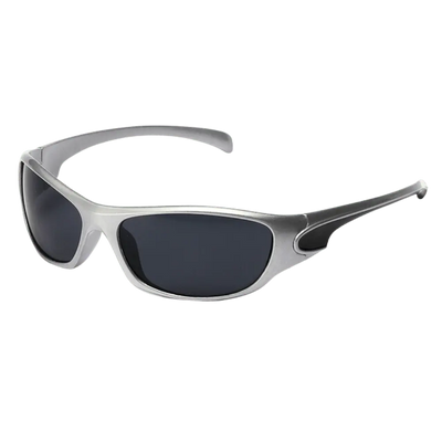 Silberne SonicVision Schnelle Brille mit dunklen Gläsern, Schrägansicht 