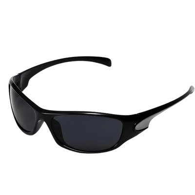 Schwarze SonicVision Schnelle Brille mit dunklen Gläsern, Schrägansicht 