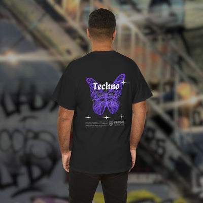 Schwarzes Techno Butterfly T-Shirt am Model, Rückansicht