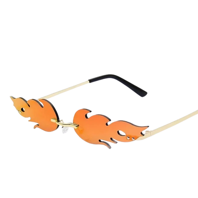 Orangefarbene Flammen-Sonnenbrille, freigestellte Seitenansicht