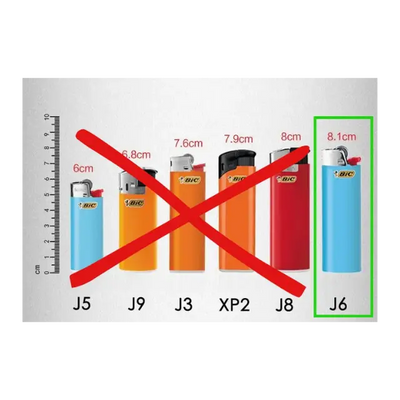 Grafik: Größenvergleich BIC Feuerzeuge, passend nur für J6