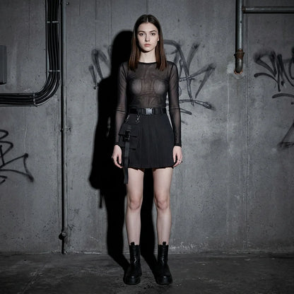 Komplettes Outfit mit BeatWave Mini Rave Rock, Schwarz, Modell in Club-Szene, Rave-Mode