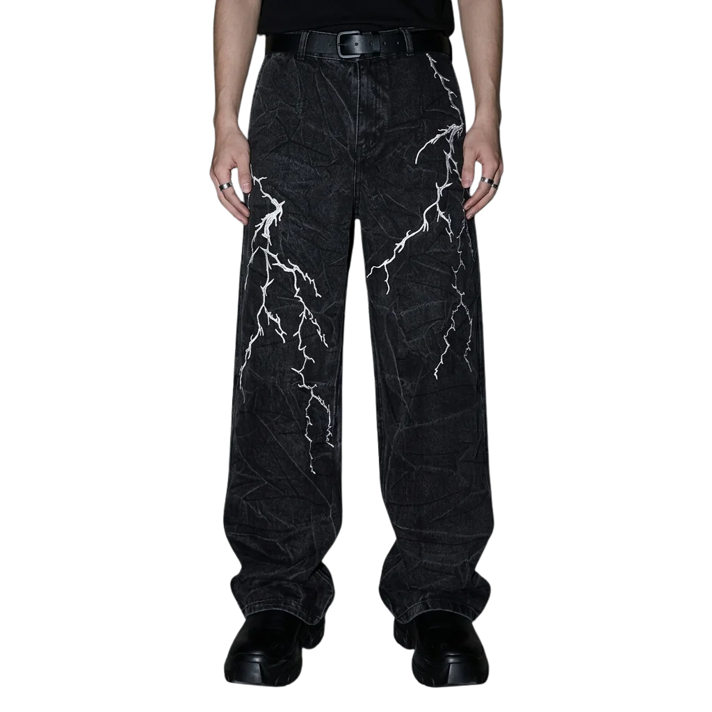 Electric Storm Techno Hose mit Blitzprint – Wide Leg Style – Techno ...