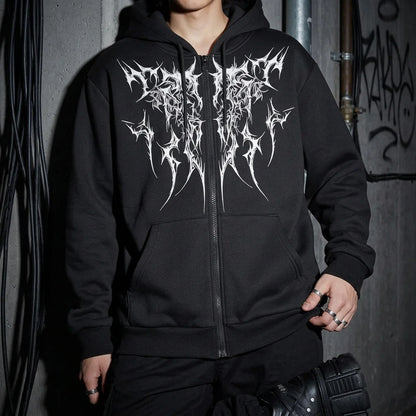 Dark Tribal Zip Hoodie Detail, Techno-Fashion, Streetwear