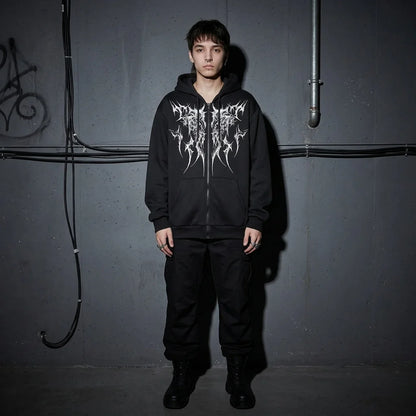 Dark Tribal Zip Hoodie frontal, Techno, Club-Mode