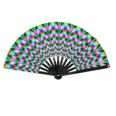 Electric Aura UV XXL Rave-Fächer mit Regenbogenmuster, aufgeklappt