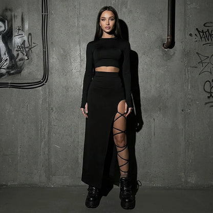 Techno Look, Midnight Lace-Up Set, Model frontal, Clubbing Style, Schwarz