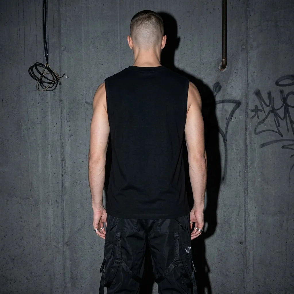 Rückansicht Nightfall Tanktop, schwarz, urbaner Look, Festival-Style