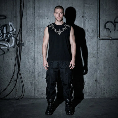 Nightfall Tanktop schwarz, Model vor Betonwand, Club-Mode