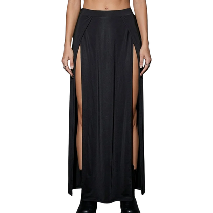 Rift Split Maxirock in Schwarz, frontal, Techno-Rave-Look, Clubwear