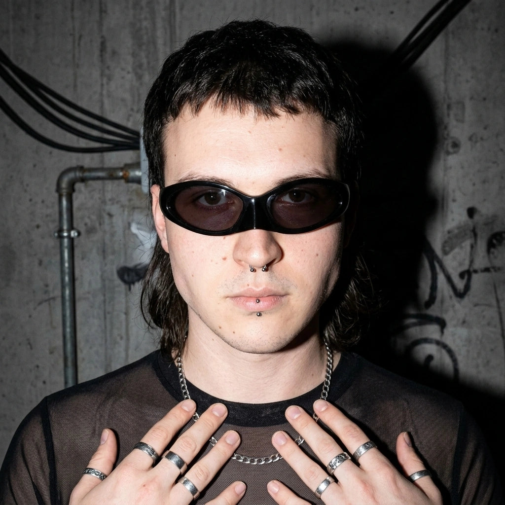 CyberShades Schwarze Rave-Brille - Frontansicht | Techno Essentials