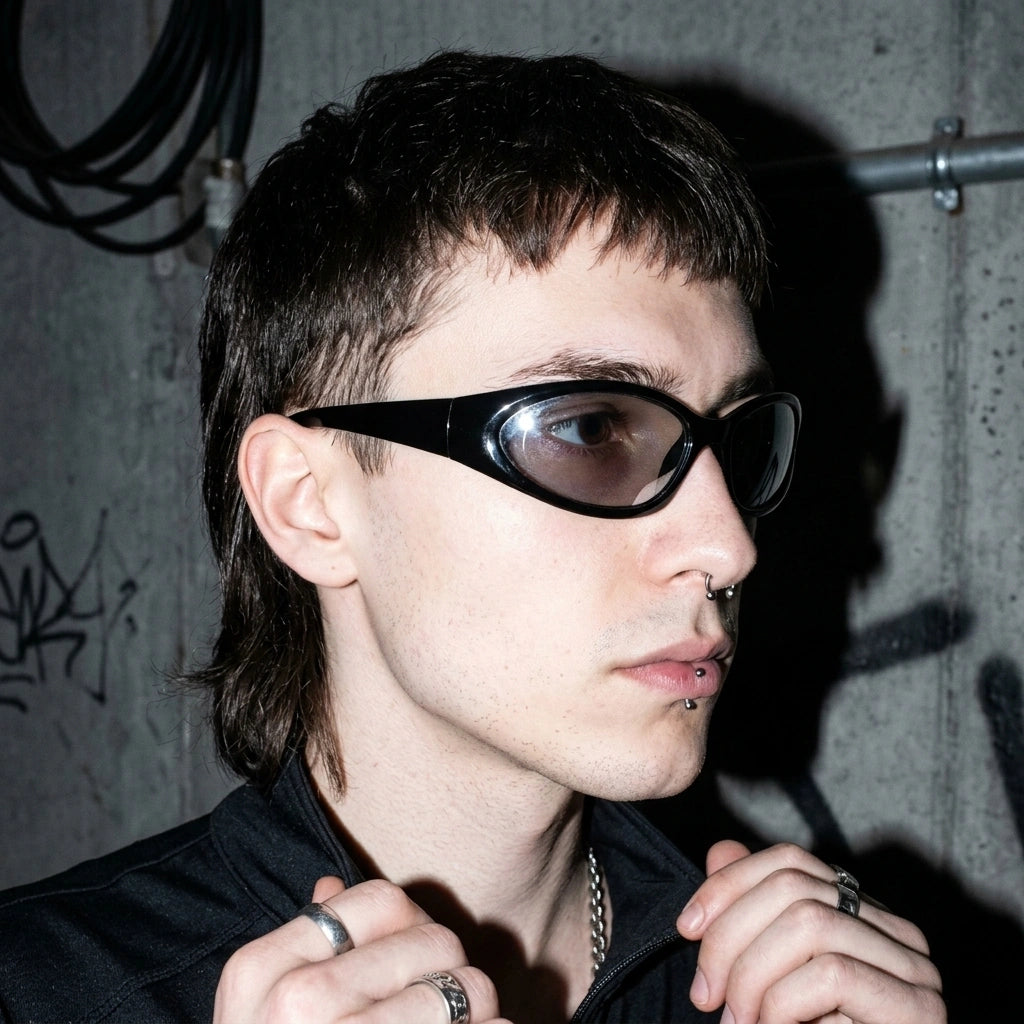 CyberShades Schwarze Rave-Brille - Dreiviertel-Ansicht | Techno Essentials