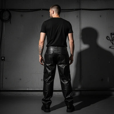 Schwarze Dark Groove Cargo Hose, Rückansicht am Model