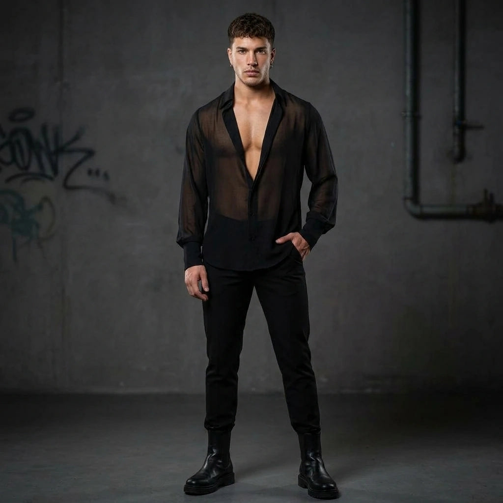 Luftige Eleganz - Durchsichtiges Rave Herrenhemd - Rückansicht | Techno Essentials