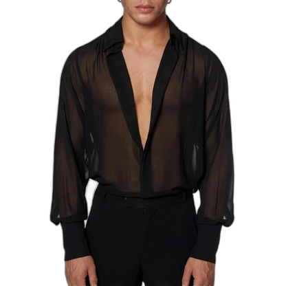 Luftige Eleganz - Durchsichtiges Rave Herrenhemd - Produkt-Nahaufnahme | Techno Essentials