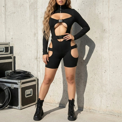 Schwarzer RaveSoul Damen Bodysuit, Vorderansicht am Model