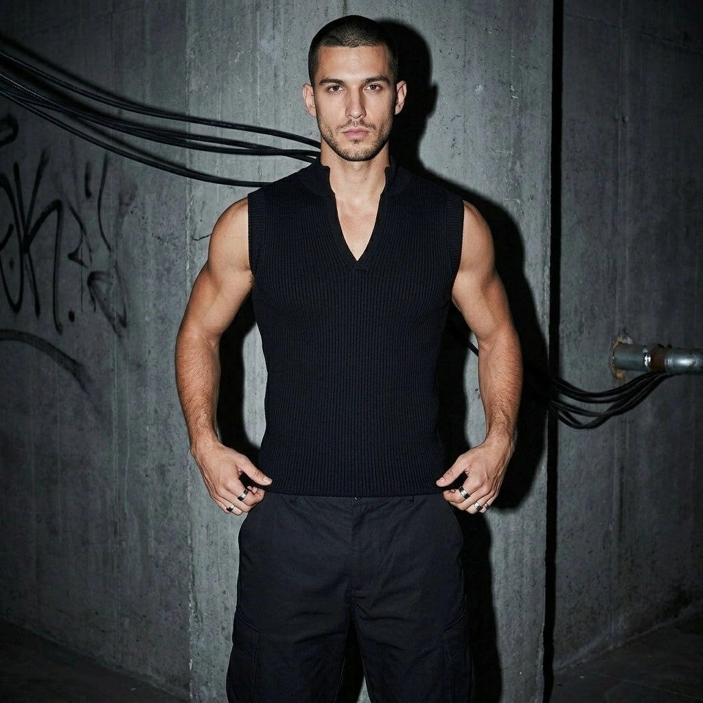 Ribbed Club Tanktop - Dreiviertel-Ansicht | Techno Essentials