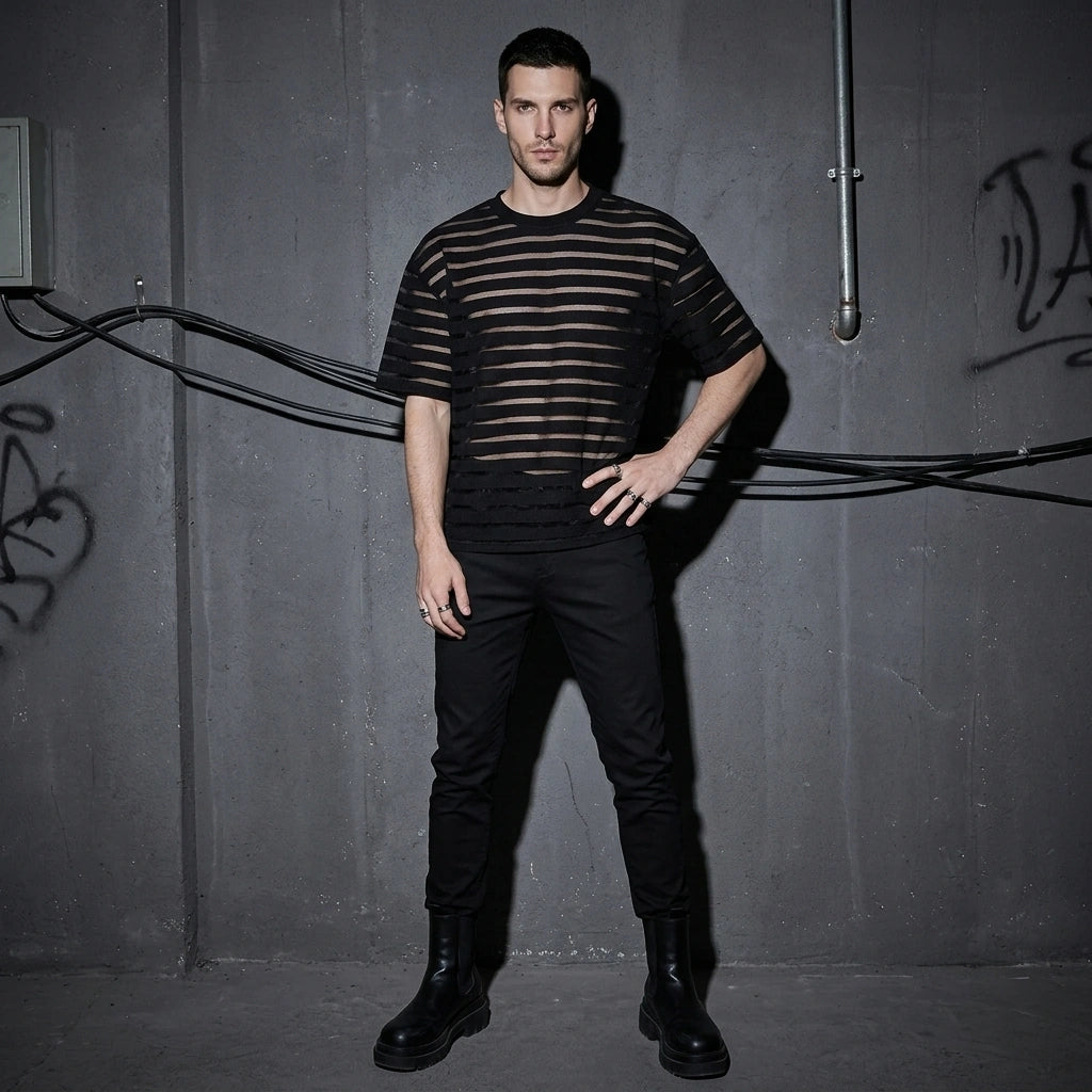Shadow Veil Herren Shirt mit Transparenten Streifen - Rückansicht | Techno Essentials